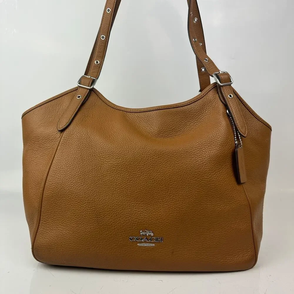 COACH CM074 Meadow Bag Tote Shoulder Bag Pebbled Brown Leather Purse Dual Straps - Picture 2 of 16